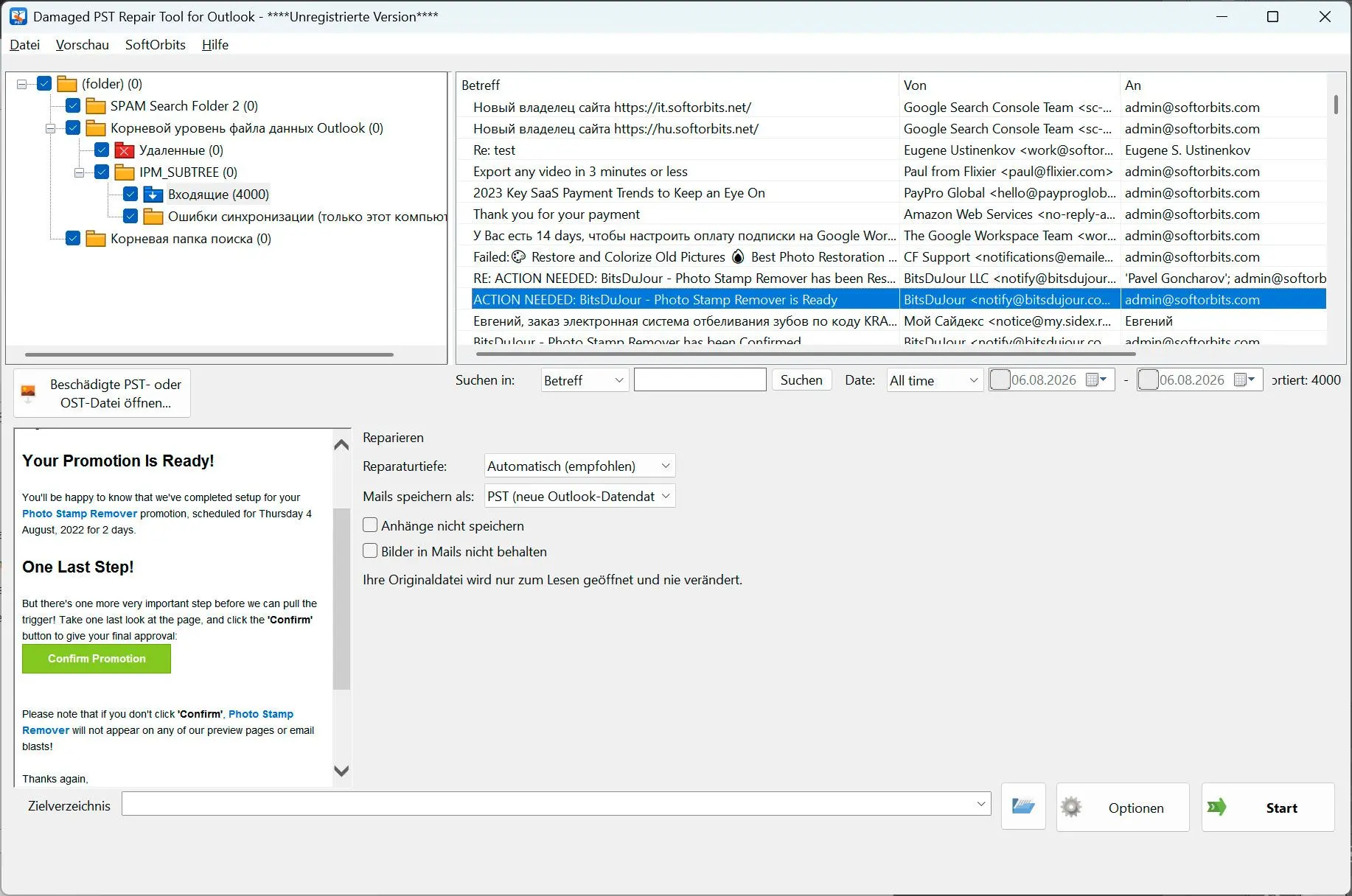 PST Repair Tool for Outlook Captura de tela.