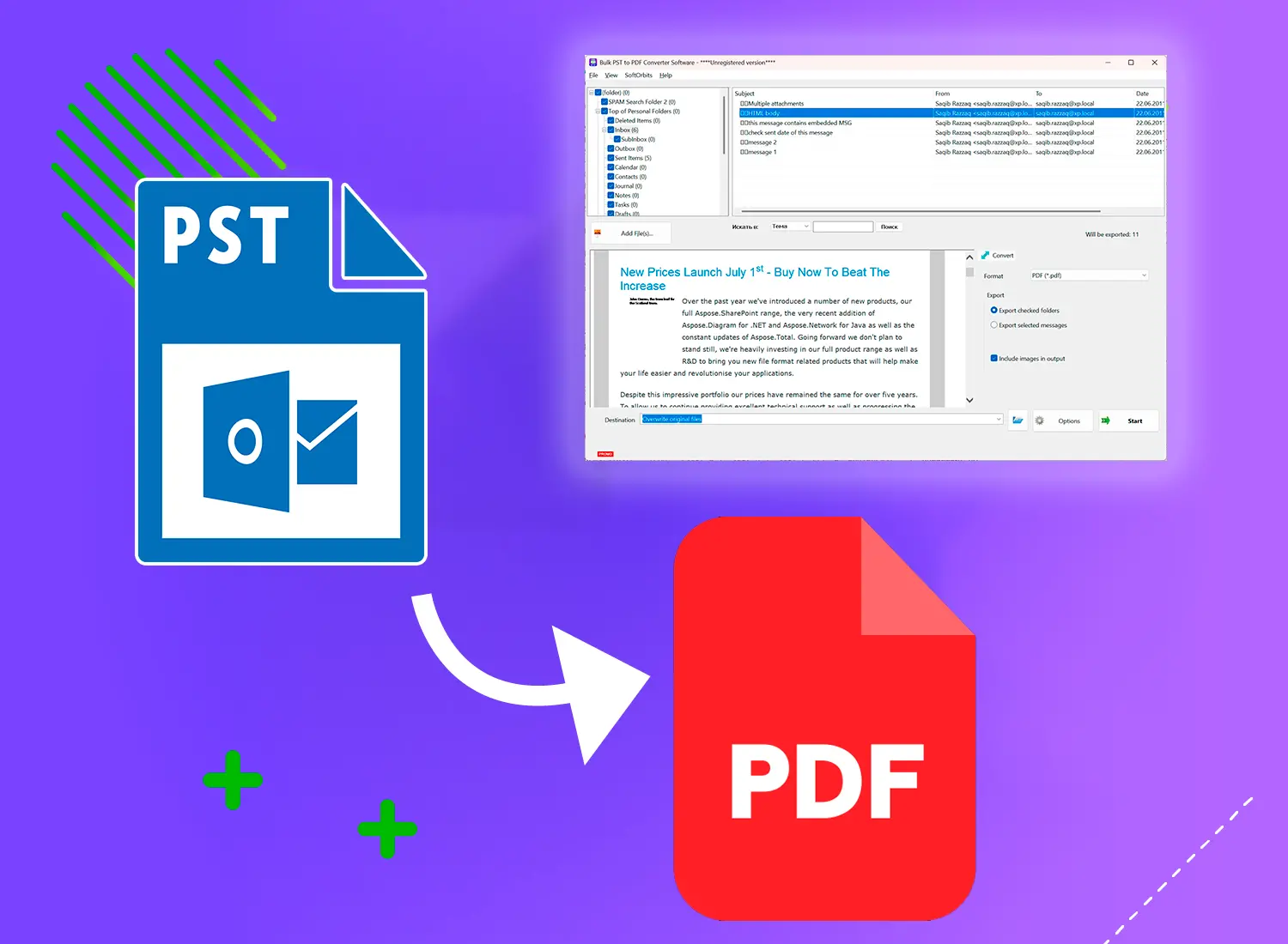 O que você obtém com o Conversor PST para PDF.
