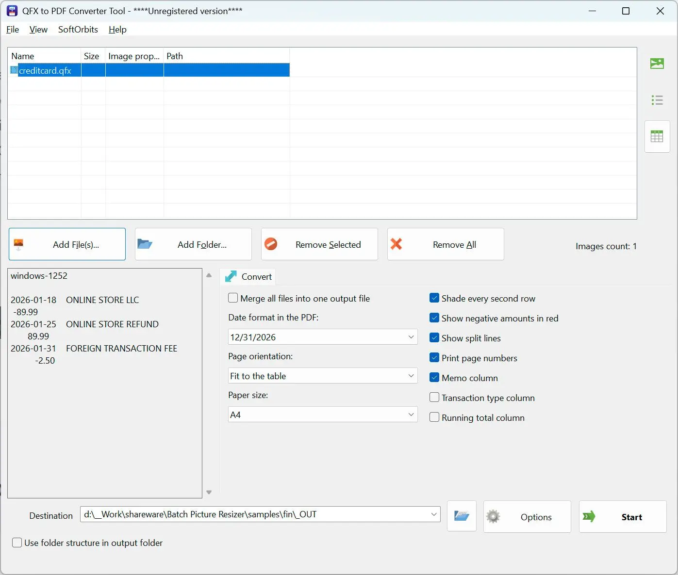 QFX to PDF Converter Captura de tela.