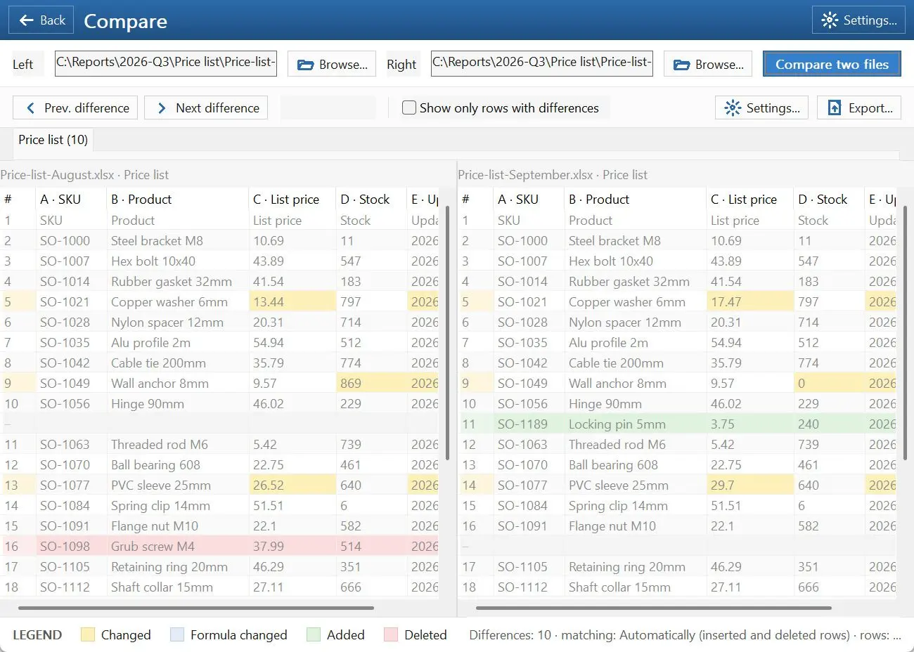 Spreadsheet Compare & Merge Tool for Excel - Combine Excel Files into One Captura de tela.