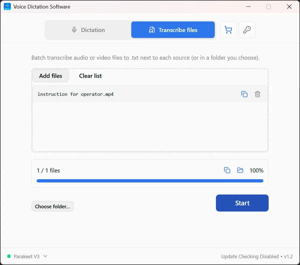 Utilizar o Separador Ficheiros para Transcrição em Lote.