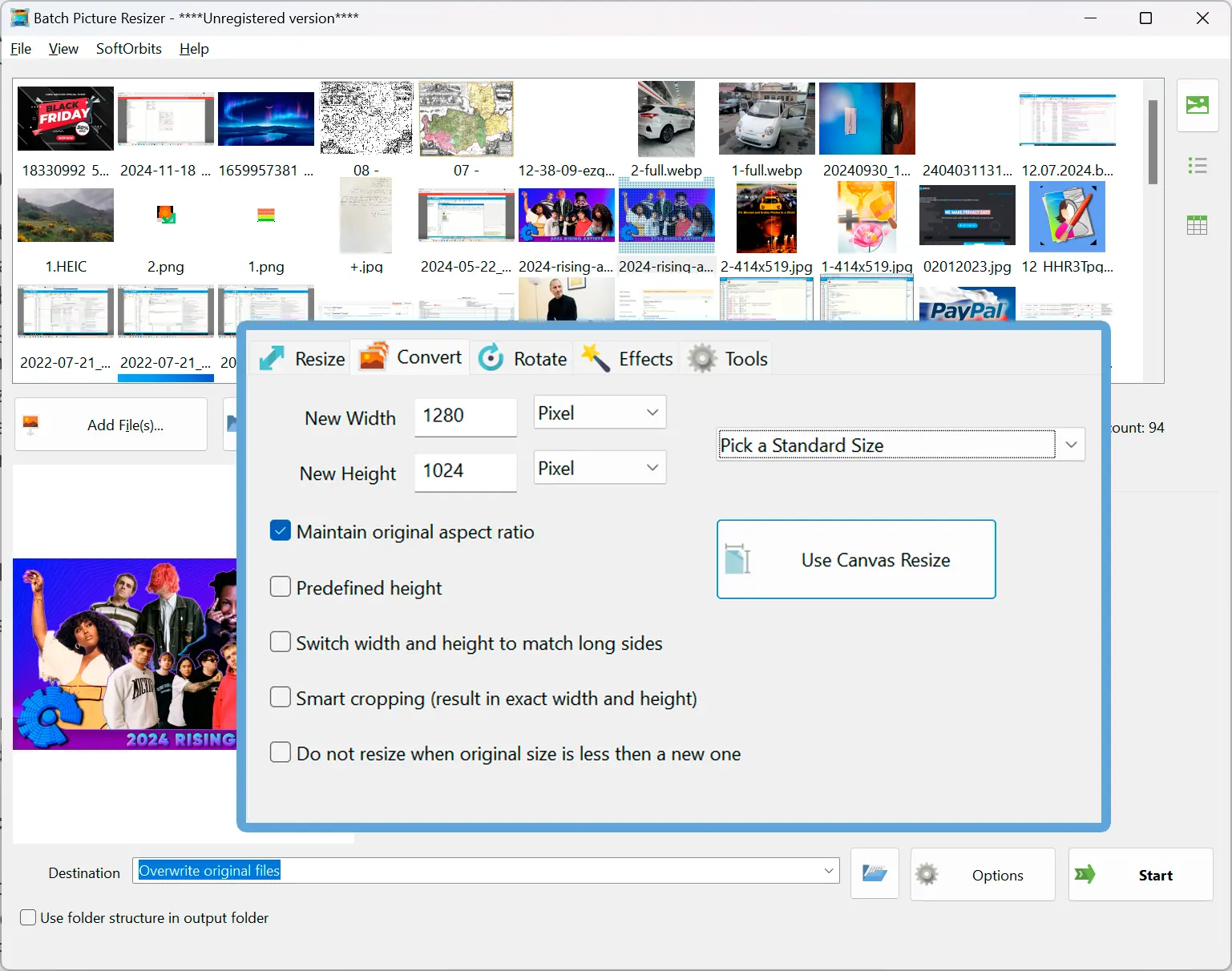 Adicione seus arquivos WebP.