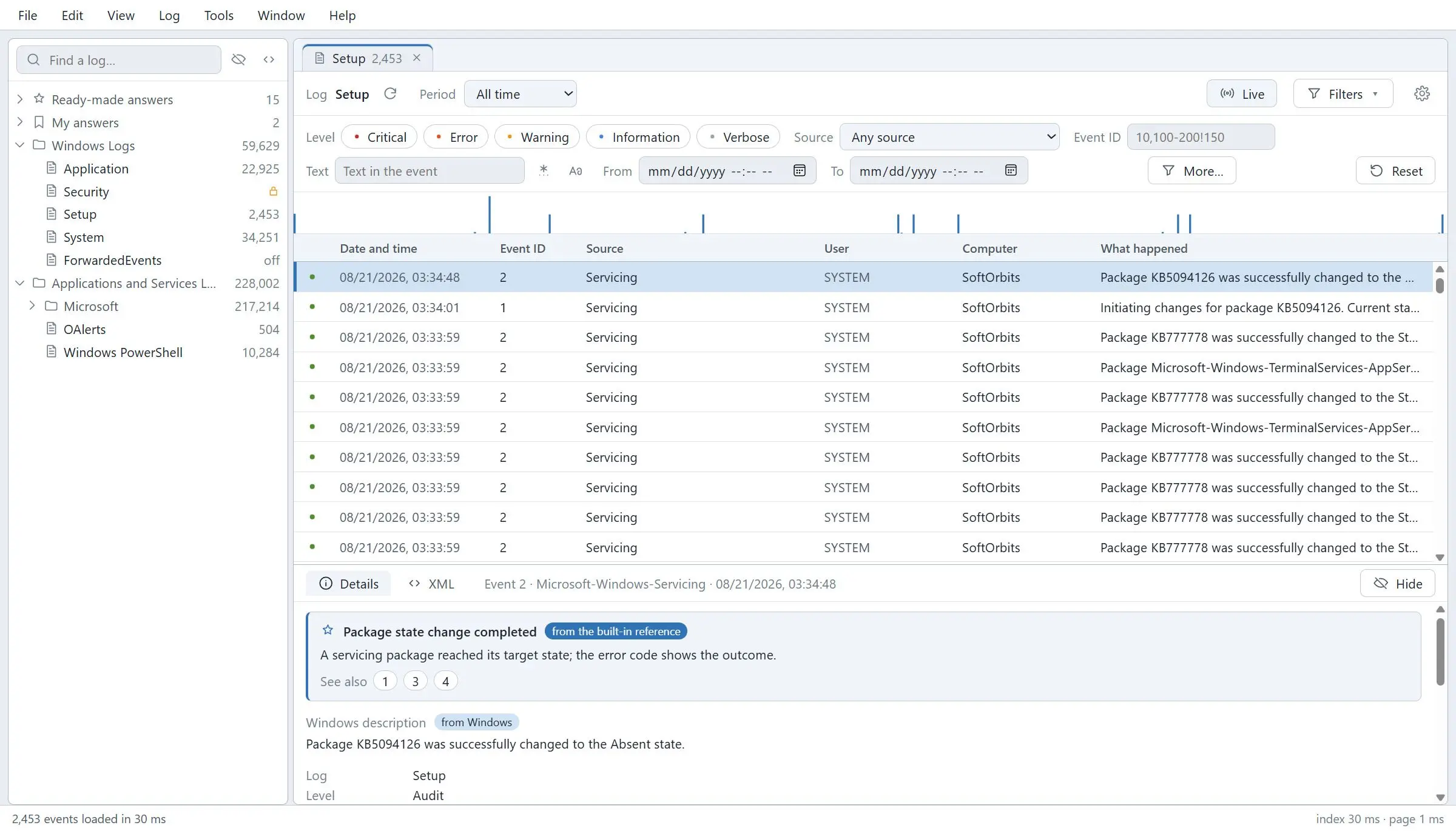 Windows Event Log Viewer Captura de tela.