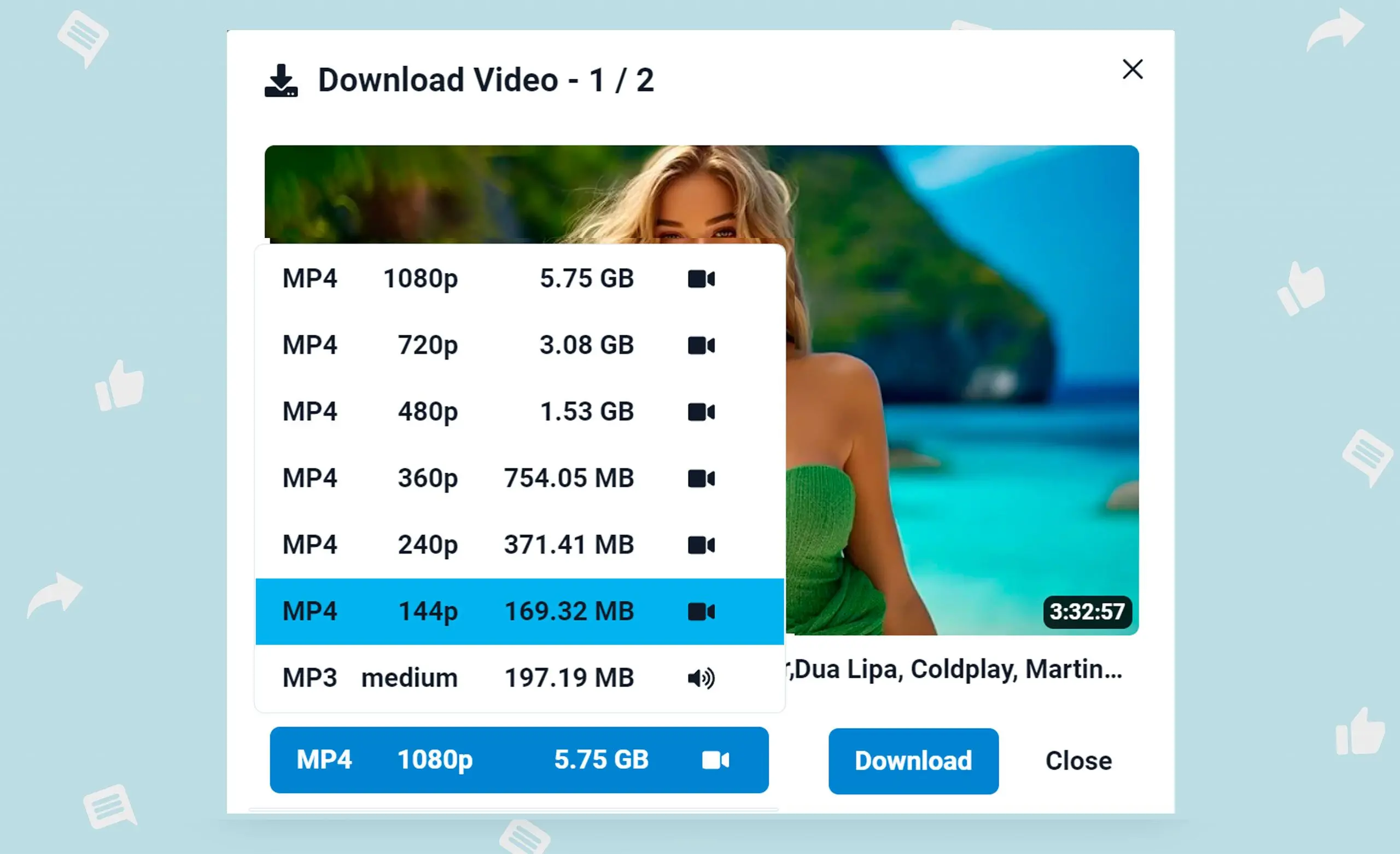 Seleção flexível de formato de vídeo e áudio.