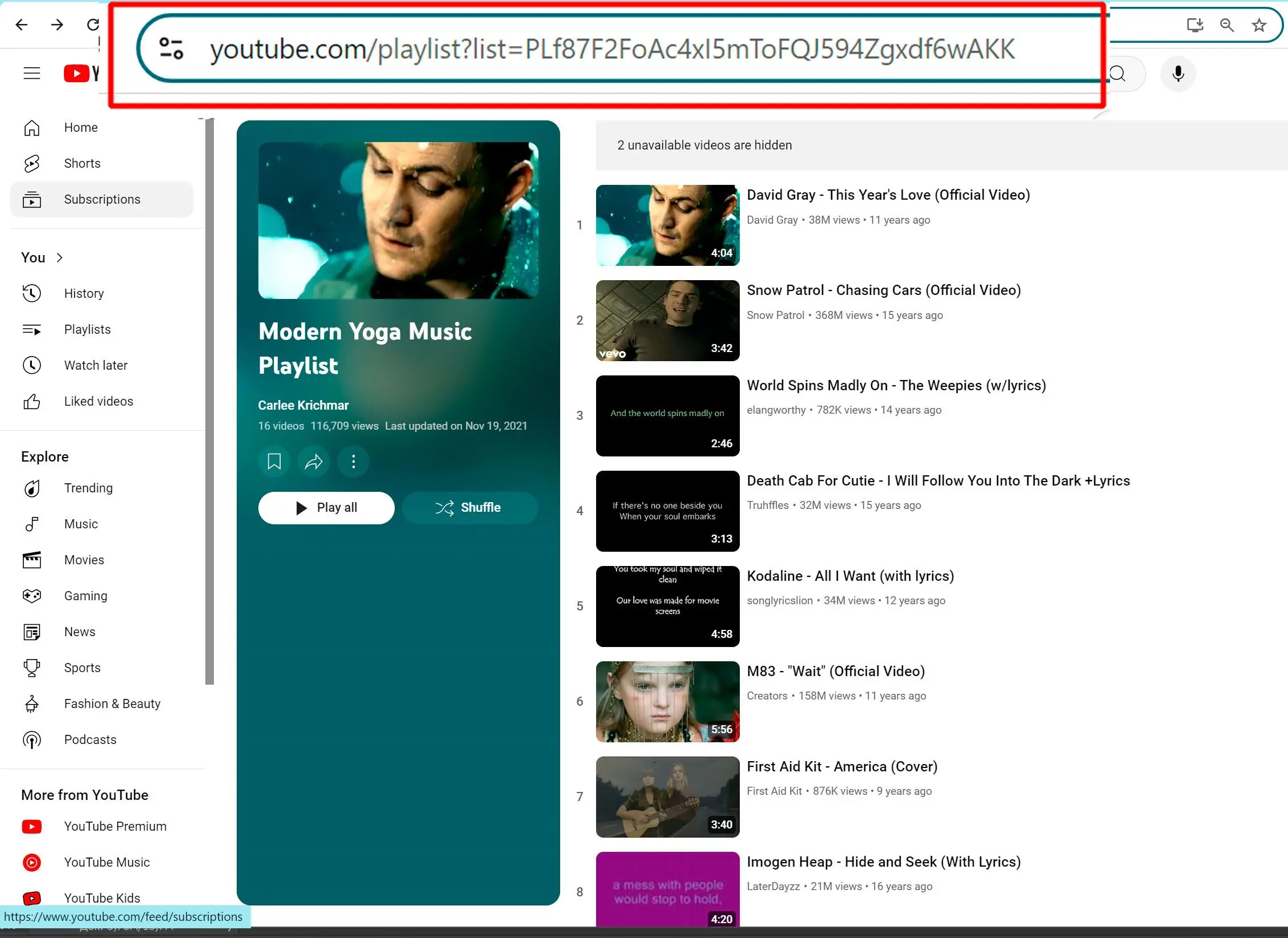 Copie o URL da Playlist.