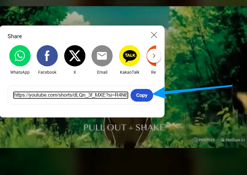 Copie o URL do Short.