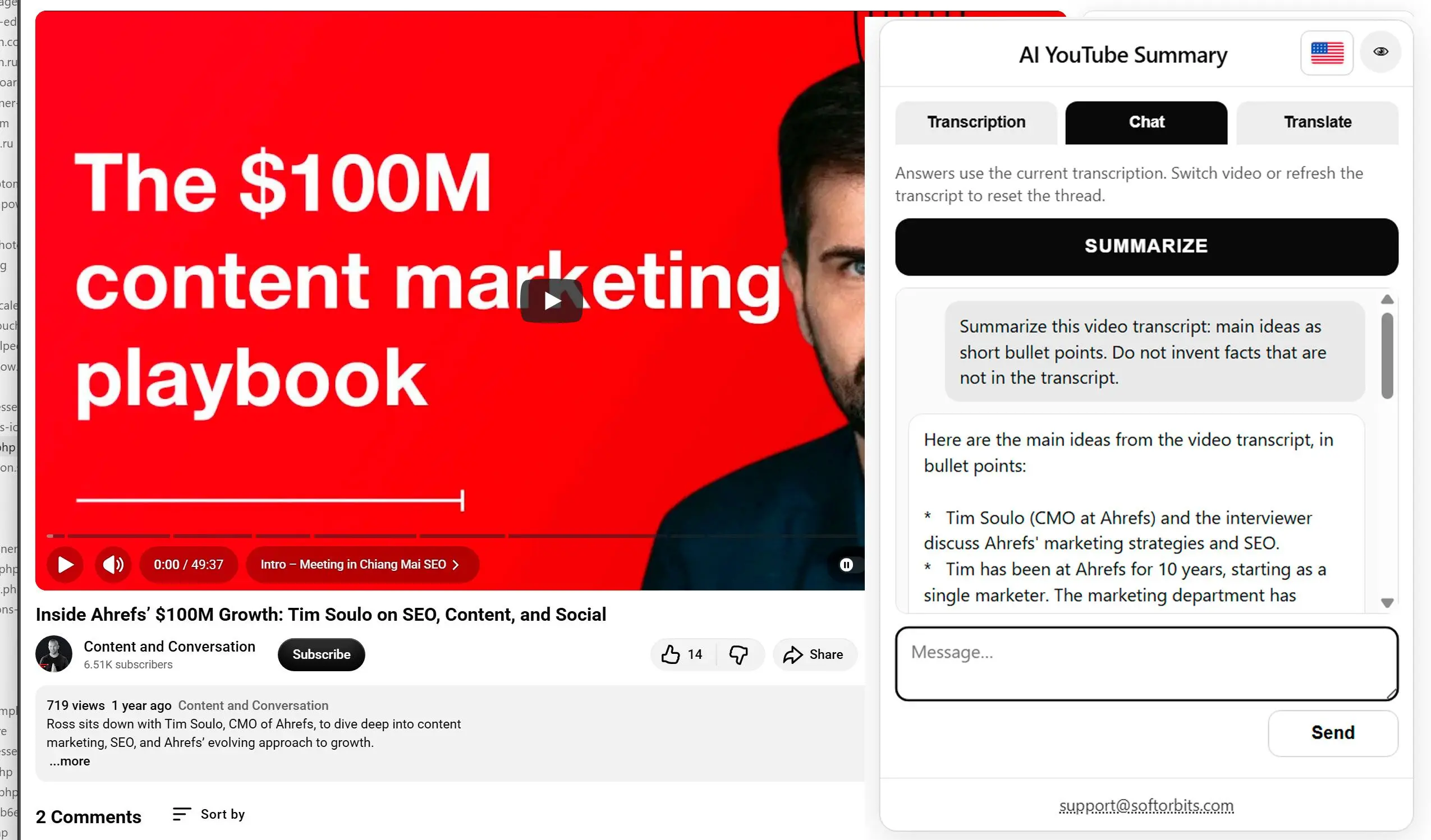 Resumir Vídeo com IA ou Fazer Perguntas.