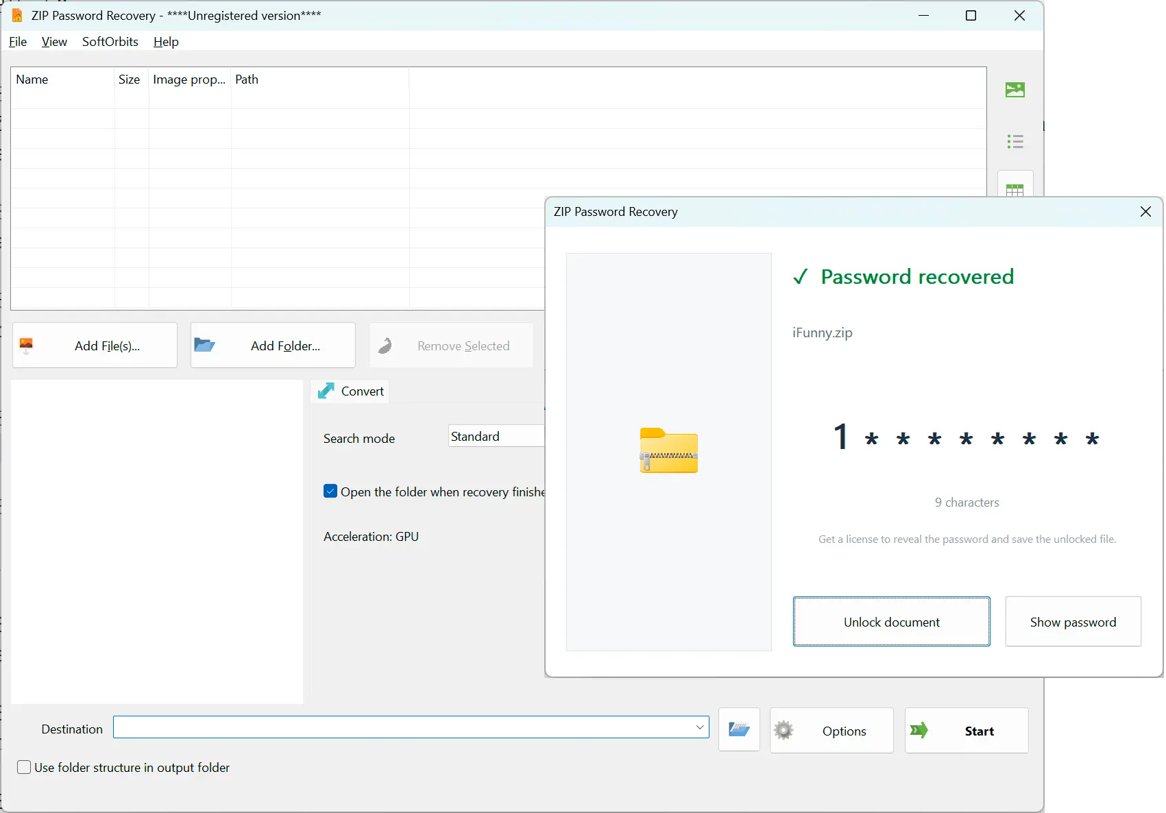 ZIP Password Recovery Captura de tela.